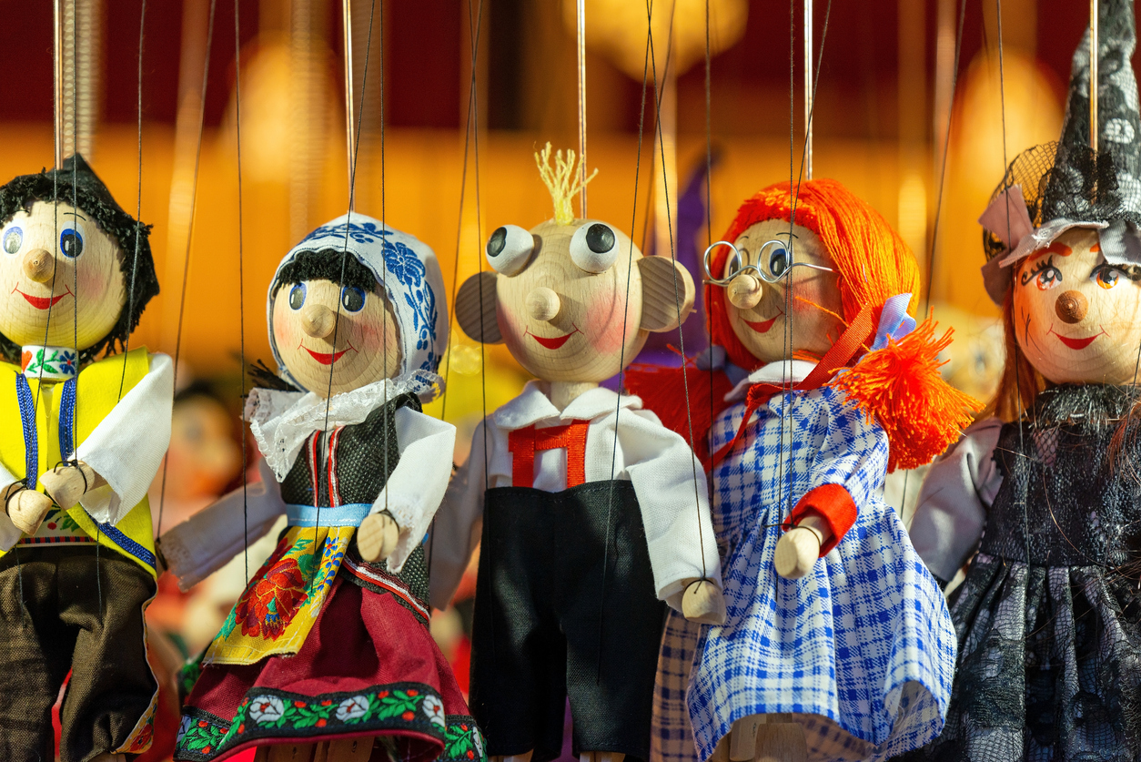 Traditional handmade wood strings puppets and marionettes