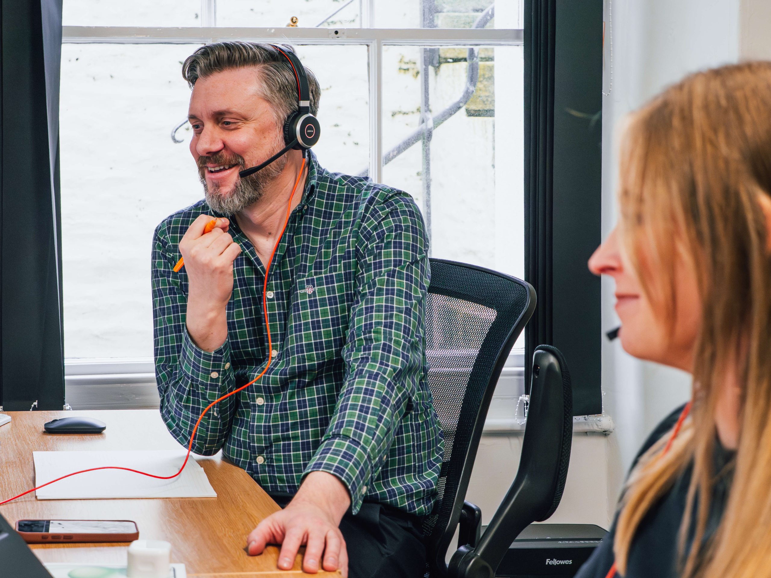 James and Aimee on a teams call with client